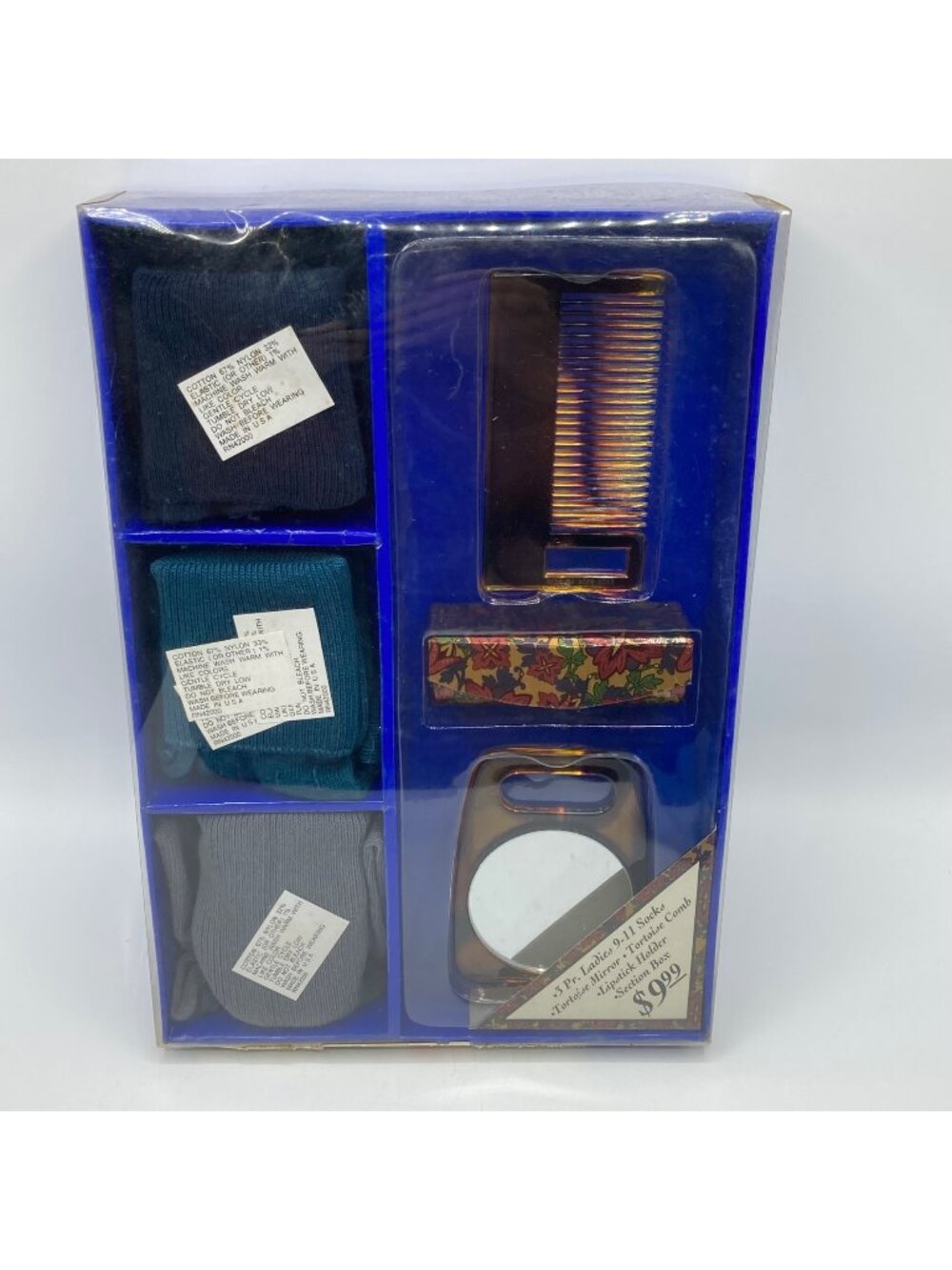 Kmart 5 Pc Ladies Gift Set: 3 Pair Socks Mirror Comb Lipstick Holder